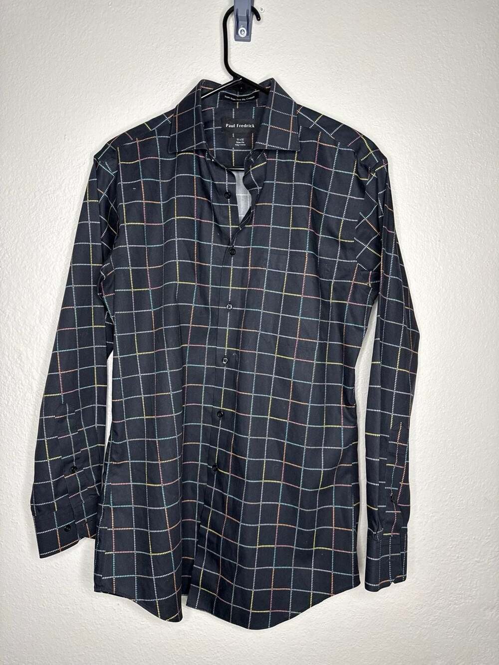 Paul Fredrick Slim Fit Non-Iron Two Ply Cotton Plaid Dress Shirt 15 x 32